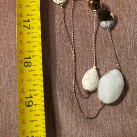 Boho Statement Necklace • Layered Long Beaded Design • Natural Stone & Gold-Tone - Picture 5 of 5